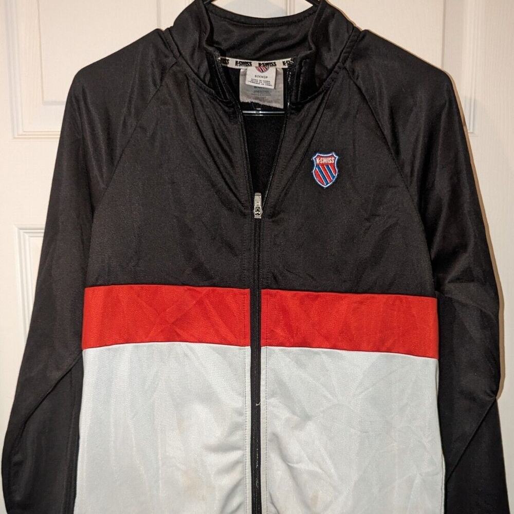 K Swiss Men Small Track Jacket Top Shot Minimalist Colorblock Logo Zip black
